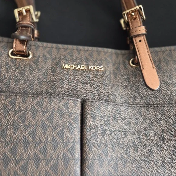 Michael Kors Jet Set Travel MD DBL Pocket Tote Mocha Brown 35H3GTVT8B NEW - Picture 2 of 11